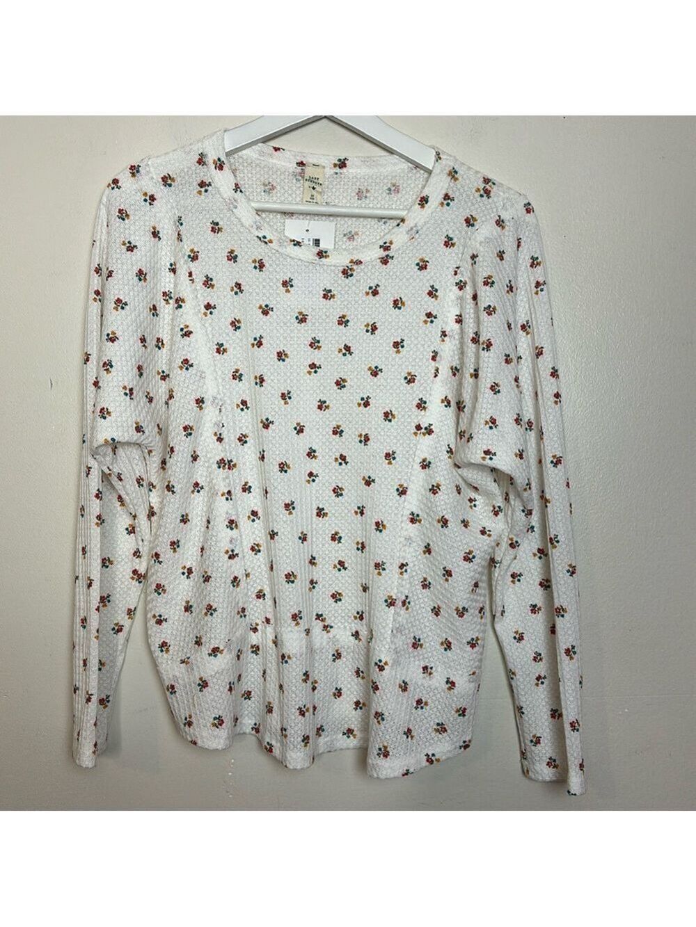 Lazy Sundays Floral Print Relaxed Fit Waffle Dolman Sleeve Round Neck Top